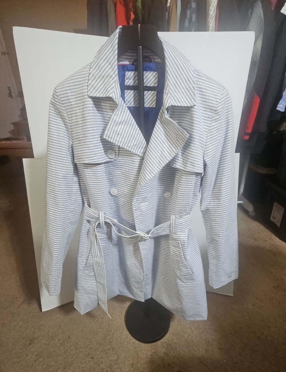 Tommy Hilfiger Striped Trench Coat Size M Belted